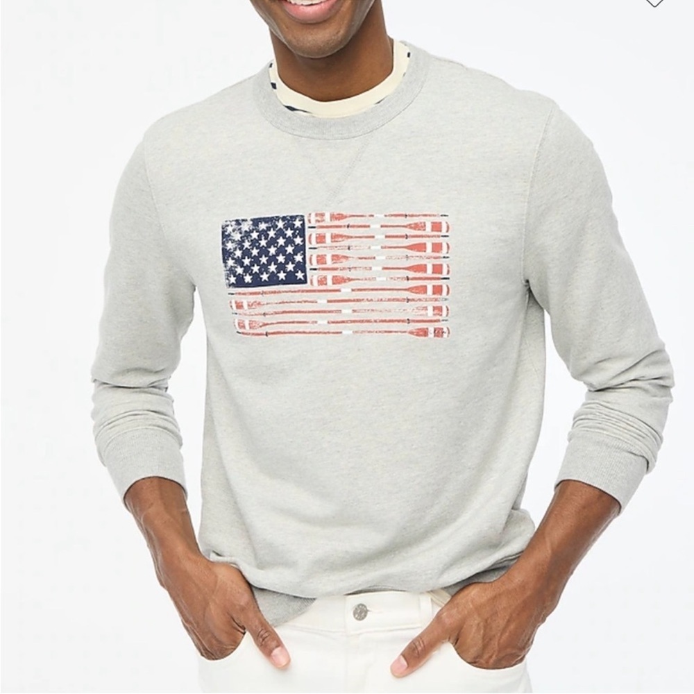 J.Crew Men’s Oars Terry Pullover Sweatshirt Gray American Flag Graphic nautical - Picture 15 of 15